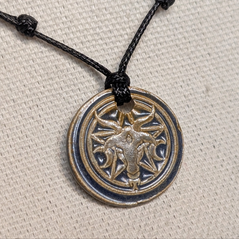 Brown Blue Baphomet Ceramic Handmade Gothic Whimsygoth Pendant